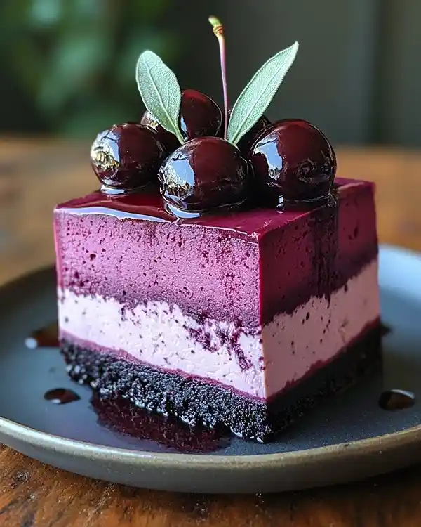 Forêt-Noire Salée Mousse de Betterave, Chantilly de Chèvre & Griottes au Balsamique