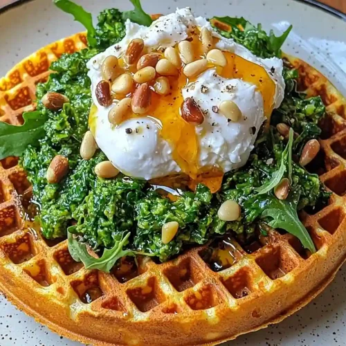 Gaufre de Patate Douce Burrata, Pesto (Roquette ou Noisettes) & Miel Épicé 2 Gaufre de Patate Douce Burrata Crémeuse