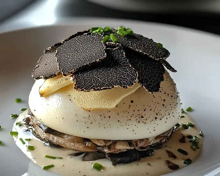 Île Flottante Salée à la Truffe sur Velouté de Cèpes