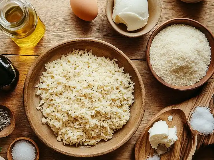 Les ingrédients pour Cromesquis de Risotto à la Truffe avec cœur coulant de mozzarella fumée