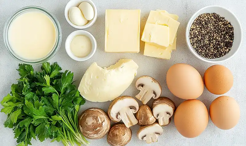 Île Flottante Salée Cacio e Pepe 3 Les ingrédients pour Île Flottante Salée Cacio e Pepe sur Velouté de Champignons a Table
