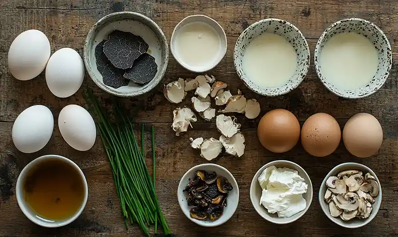 Les ingrédients pour Île Flottante Salée à la Truffe sur Velouté de Cèpes