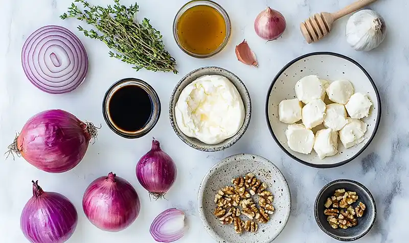 Les ingrédients pour Mini Tatin d’Oignons Rouges et Burrata Fumée
