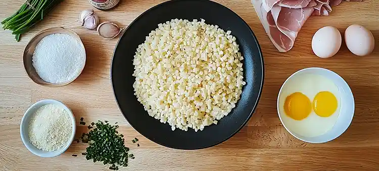 Les ingrédients pour Risotto de Coquillettes à la Truffe, jaune d'œuf confit et jambon cru