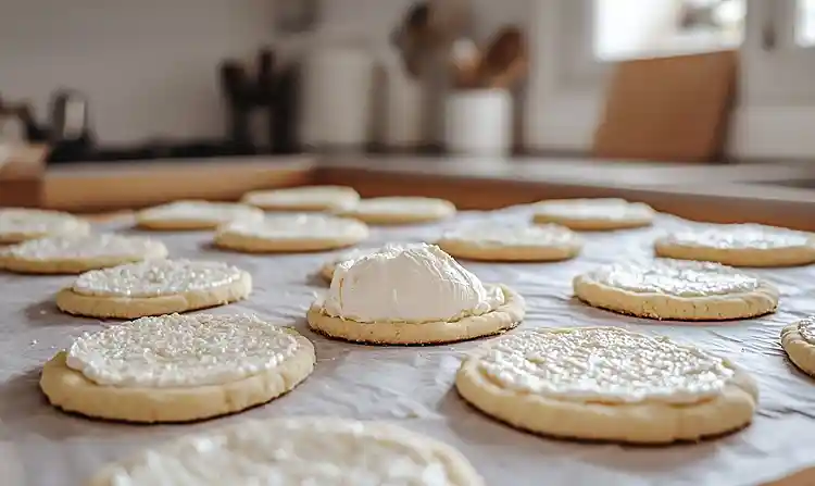 Préparation de Cookie Salé au Parmesan, Cœur Coulant de Burrata & Pesto