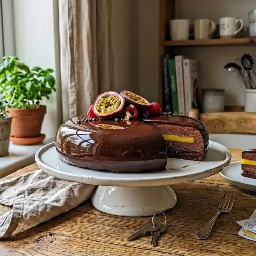 Entremets Miroir au Chocolat & Fruits de la Passion 2 Entremets Miroir au Chocolat & Fruits de la Passion