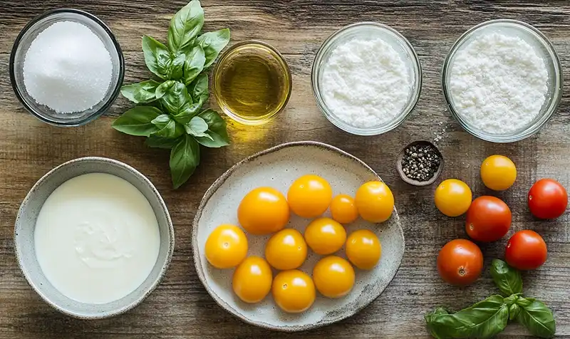 Panna Cotta Salée au Parmesan et Tartare de Tomates Jaunes 3 Ingrédients pour Panna Cotta Salée au Parmesan et Tartare de Tomates Jaunes