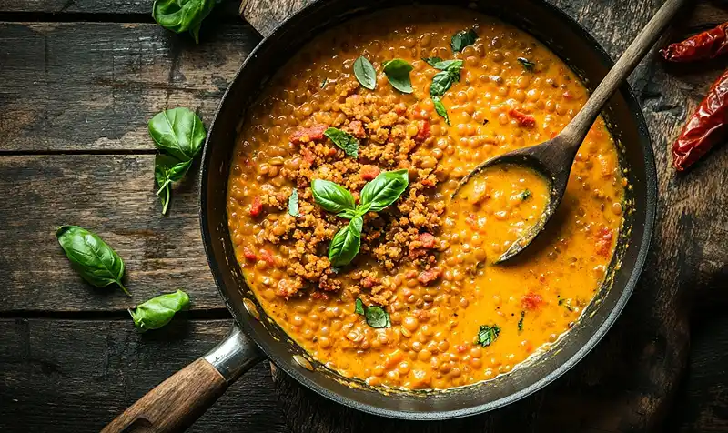 La-cuisson-du-Burrata-sur-Lentilles-Corail-Tiedes-au-Curry