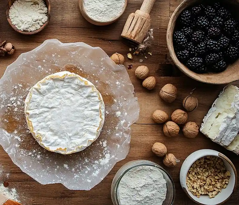 Les-ingredients-pour-Camembert-Pane-au-Panko-et-Noisettes-Coulis-de-Mures-au-Balsamique