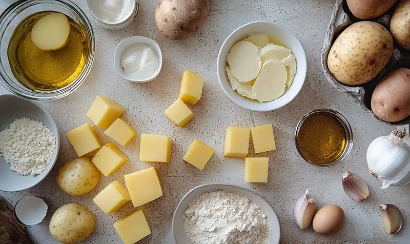 Cromesquis d'Aligot à la Truffe, Cœur Coulant de Cantal 3 Les-ingredients-pour-Cromesquis-dAligot-a-la-Truffe-Coeur-Coulant-de-Cantal