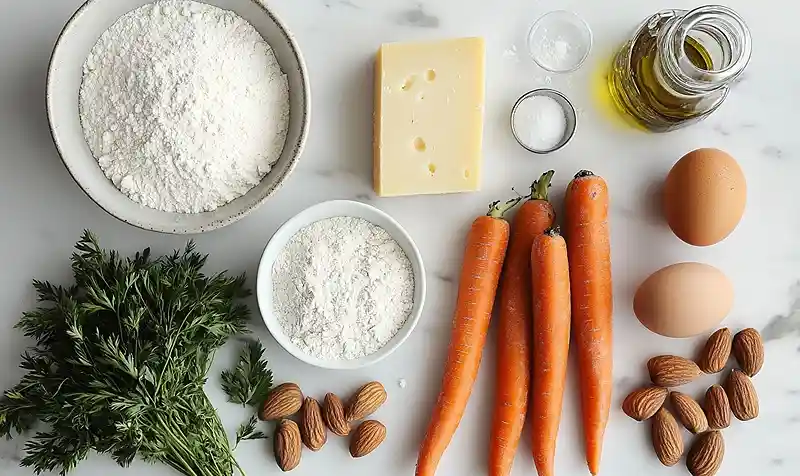Les-ingredients-pour-Gaufre-de-Carotte-au-Cumin-avec-Burrata-cremeuse-et-Pesto-de-Coriandre