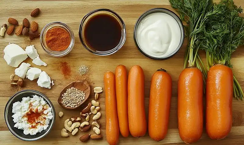 Les-ingredients-pour-Hot-Dog-de-Carotte-Rotie-Laquee-au-Miso