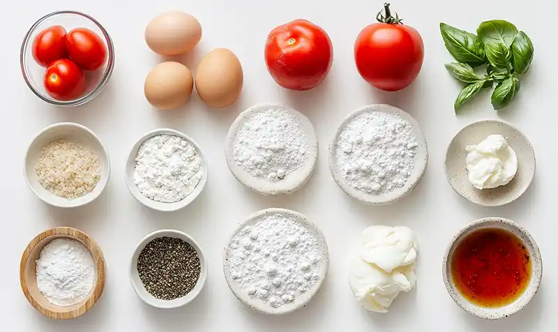 Macaron Salé Tomate-Basilic & Burrata Crémeuse 3 Les ingrédients pour Macaron Salé Tomate-Basilic