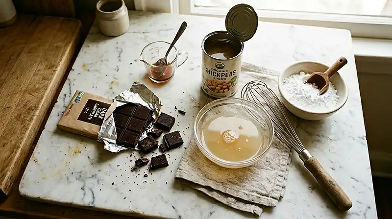 Les ingrédients pour Mousse au Chocolat Végane à l'Aquafaba