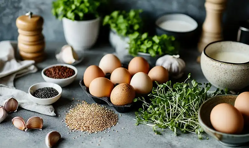 Œuf Mollet Pané au Sarrasin avec Crème de Topinambour 3 Les-ingredients-pour-OEuf-Mollet-Pane-au-Sarrasin-Creme-de-Topinambour