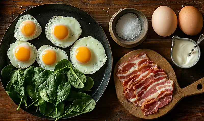 Œuf Nuage au Parmesan sur Nid d'Épinards 3 Les-ingredients-pour-OEuf-Nuage-au-Parmesan-sur-Nid-dEpinards-a-la-Creme-Chips-de-Bacon