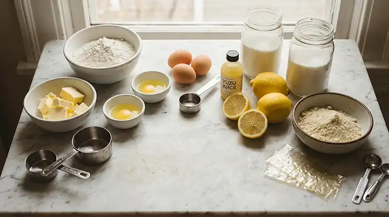 Les ingrédients pour Recette de tartelette citron & yuzu meringuée