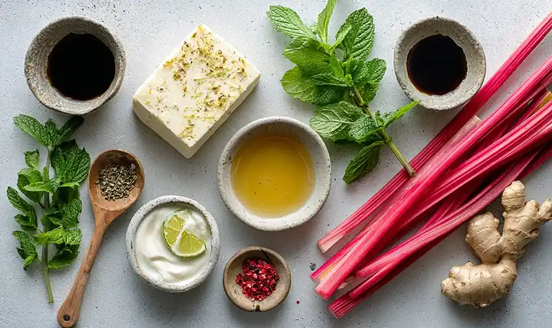 Tataki de Halloumi Laqué à la Rhubarbe & Gingembre 3 Les-ingredients-pour-Tataki-de-Halloumi-Laque-a-la-Rhubarbe-Gingembre