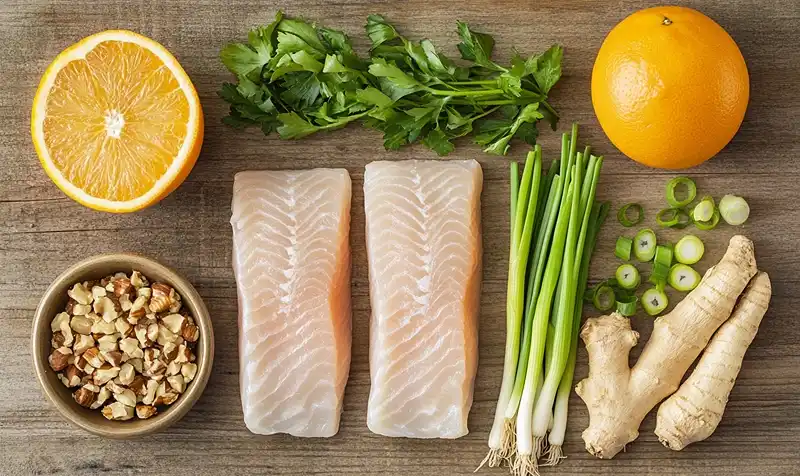 Les ingrédients pour Tataki de Lotte Laquage Orange-Soja