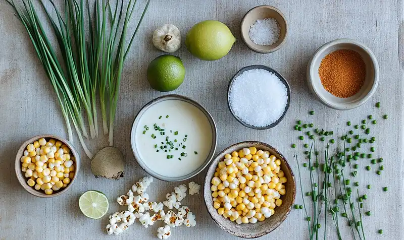 Velouté Glacé de Maïs au Lait de Coco, Popcorn au Paprika Fumé 3 Les-ingredients-pour-Veloute-Glace-de-Mais-au-Lait-de-Coco-Popcorn-au-Paprika-Fume