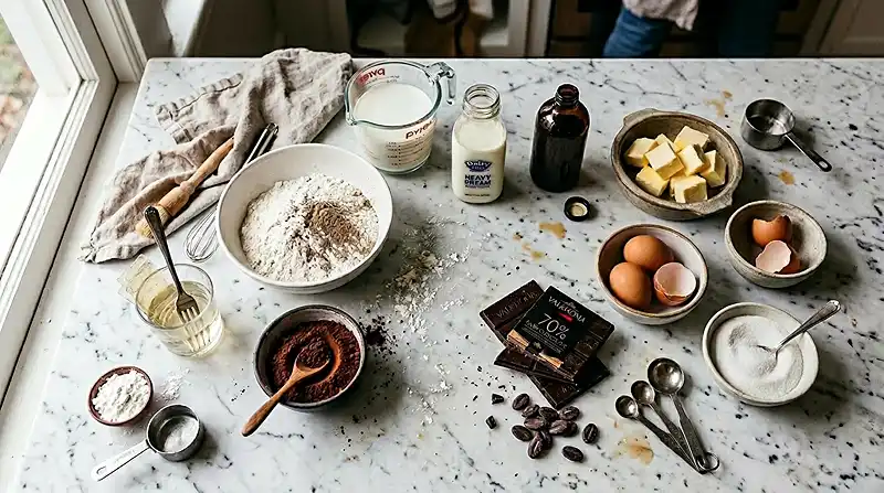 Les ingrédients pour éclair au chocolat grand cru 70%