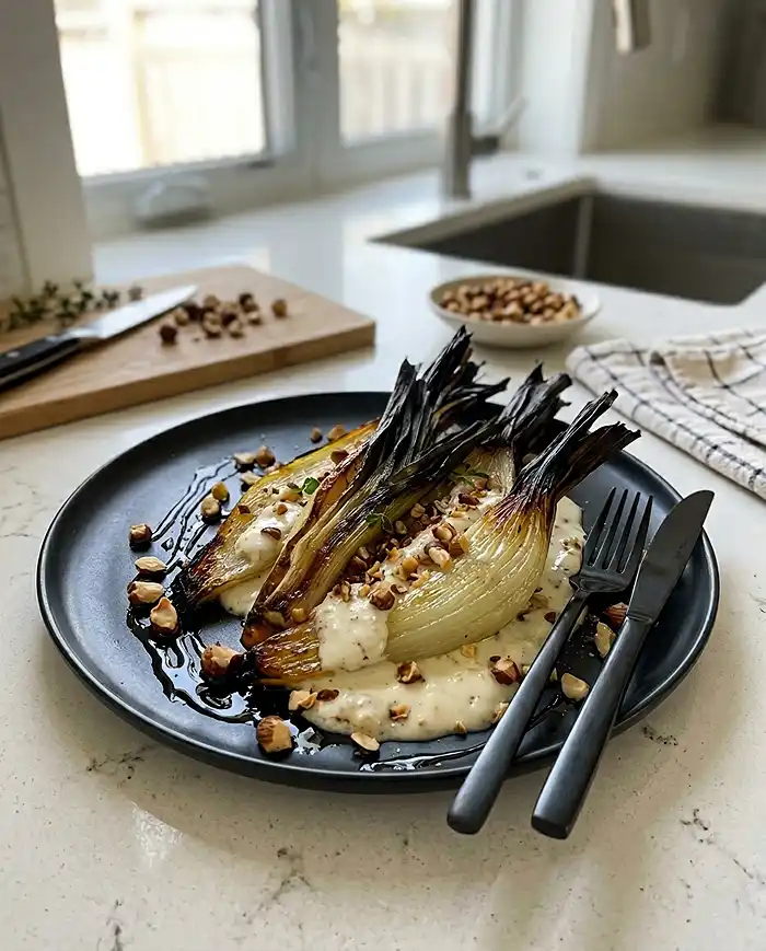 Poireaux-Brules-avec-Creme-de-Gorgonzola