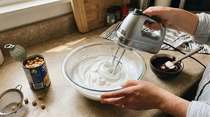 Préparation de la Mousse au Chocolat Végane à l'Aquafaba