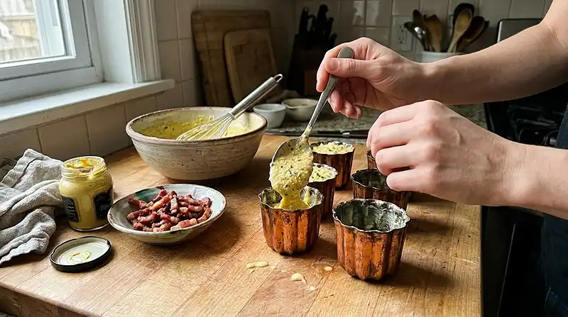Cannelé Salé au Comté & Lardons 4 Préparation de la recette Cannelé Salé au Comté & Lardons