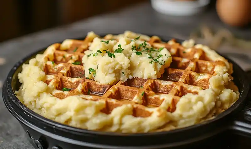 Gaufre de Pommes de Terre au Comté 4 Preparation-de-la-recette-Gaufre-de-Pommes-de-Terre-au-Comte-Creme-de-Lard-Fume-Oignons-Frits