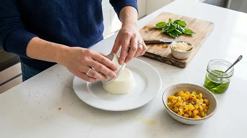 Panna Cotta Salée au Parmesan et Tartare de Tomates Jaunes 4 Préparation de la recette Panna Cotta Salée au Parmesan et Tartare de Tomates Jaunes