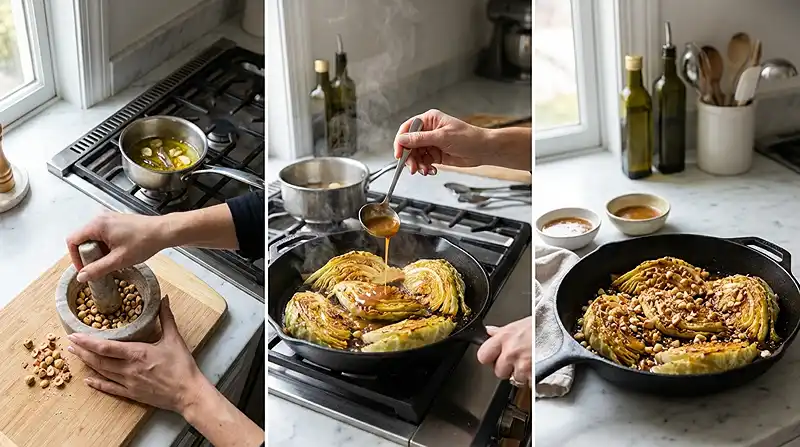 Preparation-de-la-recette-Quartier-de-Chou-Pointu-Braise-puis-Snacke-avec-sa-sauce-Bagna-Cauda