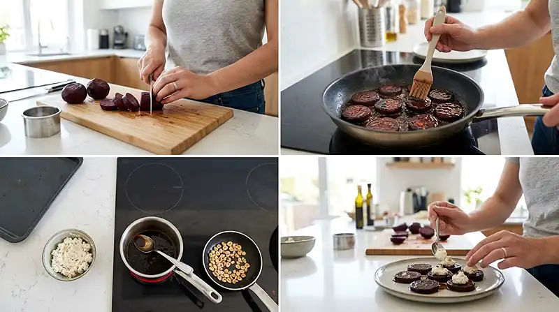 Tataki de Betterave Laquée Balsamique-Soja (Chèvre ou Feta Noisette) 4 Préparation de la recette Tataki de Betterave Laquée Balsamique-Soja