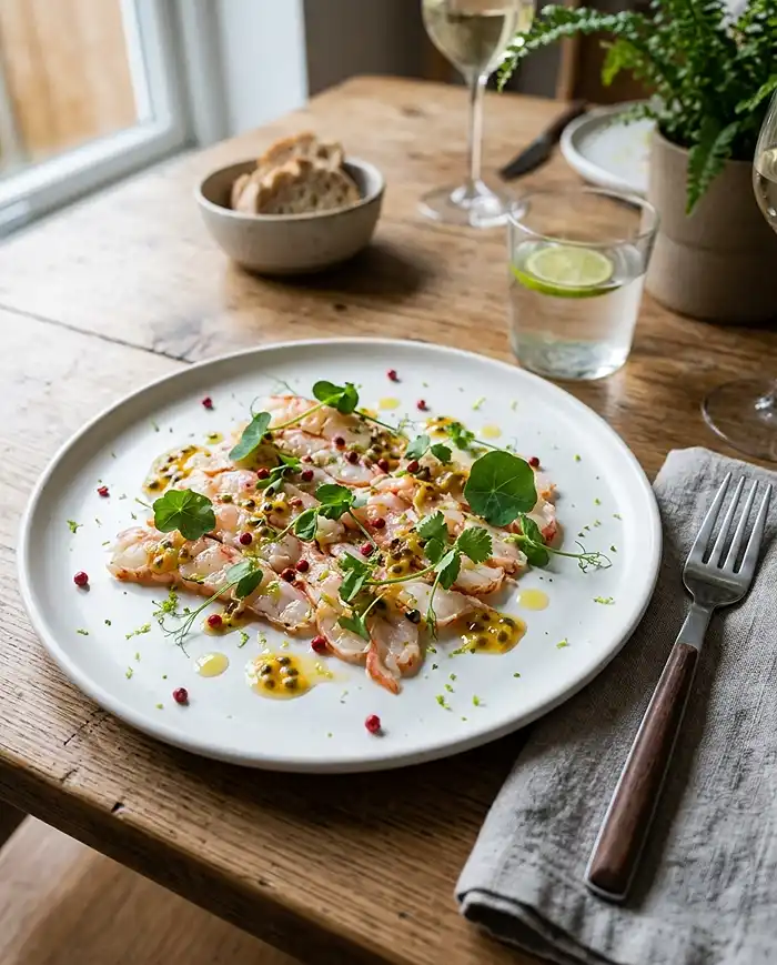 Recette Carpaccio de Langoustines et Vinaigrette Vanille-Passion