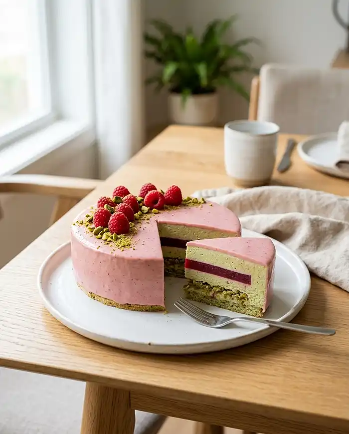 Entremets Pistache & Framboise 5 Recette Entremets Pistache & Framboise