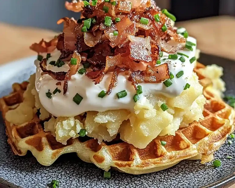 Recette-Gaufre-de-Pommes-de-Terre-au-Comte-Creme-de-Lard-Fume-Oignons-Frits