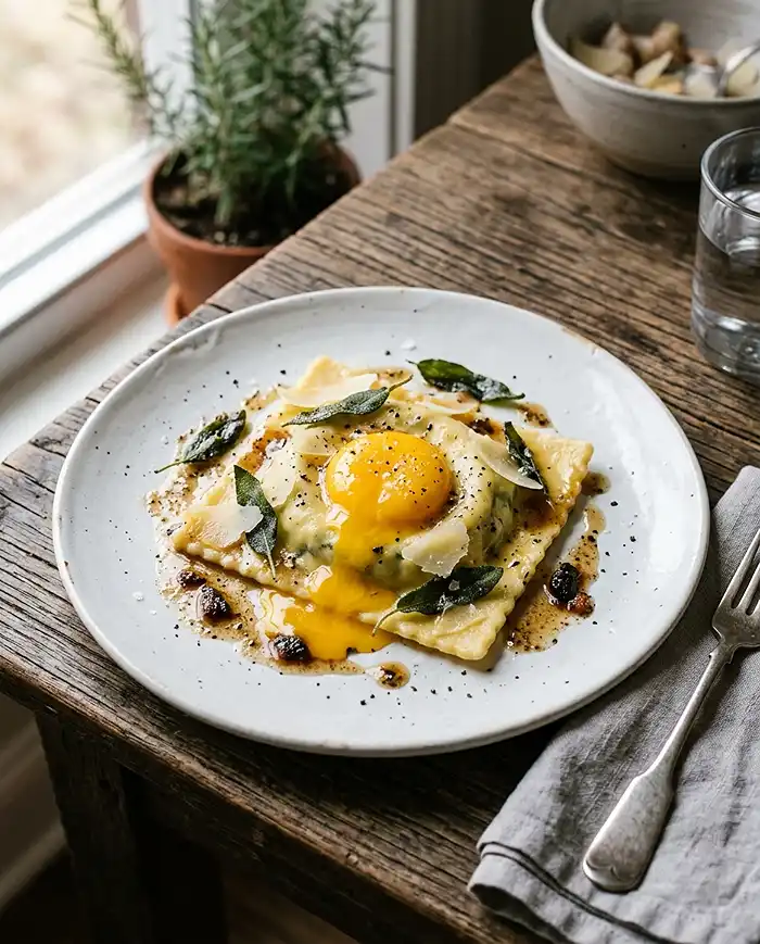 Recette Raviolon Ouvert au Jaune d’Œuf Coulant