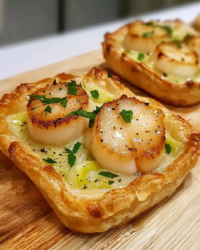 Tartelettes-Fines-aux-Saint-Jacques-et-Fondue-de-Poireaux