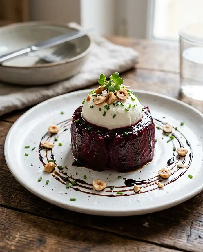 Tataki de Betterave Laquée Balsamique-Soja (Chèvre ou Feta Noisette) 5 Tataki de Betterave Laquée Balsamique-Soja