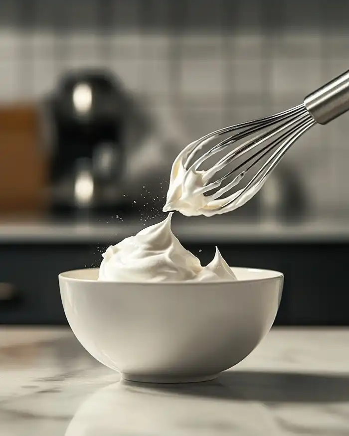 Îles Flottantes Salées et Meringues Créatives 2 blancs d'œufs montés en neige ferme dans un bol en cuisine