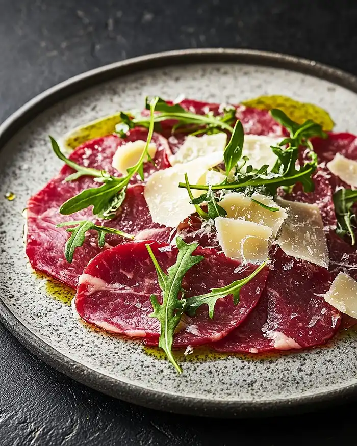 Entrées Gastronomiques & Cuisine Crue 5 Artistic carpaccio with fine dining presentation