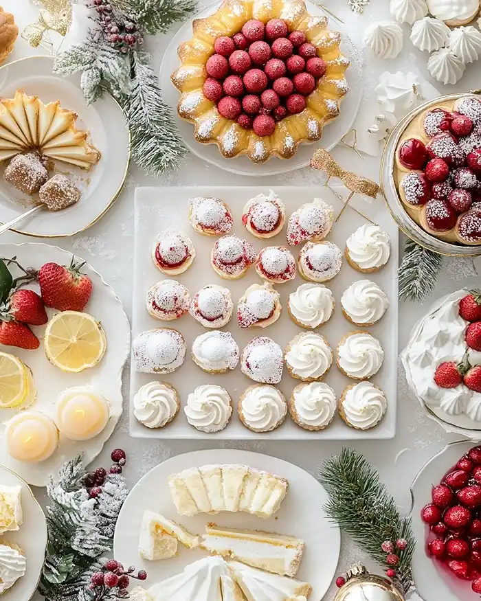 Pâtisserie Sucrée et Desserts Français 4 Assortiment de Pâtisserie Sucrée et Desserts Français incluant entremets, tartes aux fruits et bûche de Noël.