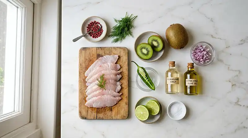 Carpaccio-de-Maigre-Vinaigrette-Kiwi-Piment-Vert