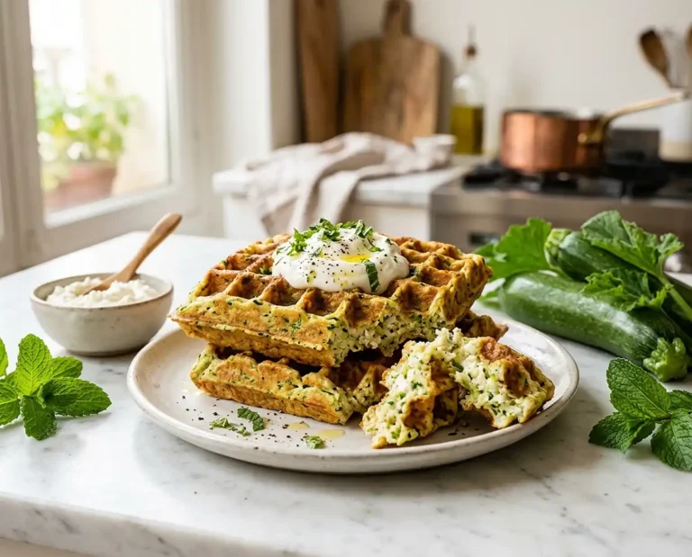 Gaufre salée courgette ricotta menthe