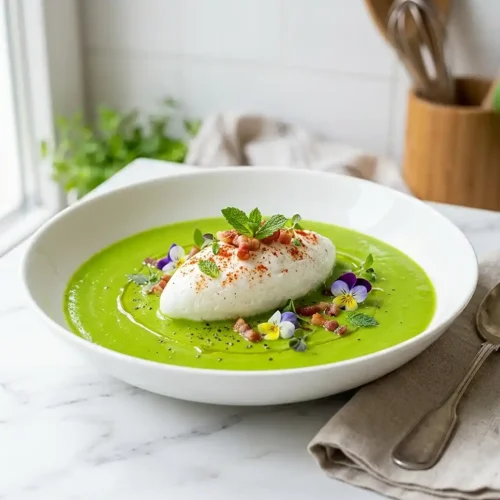 Île flottante salée aux petits pois et menthe
