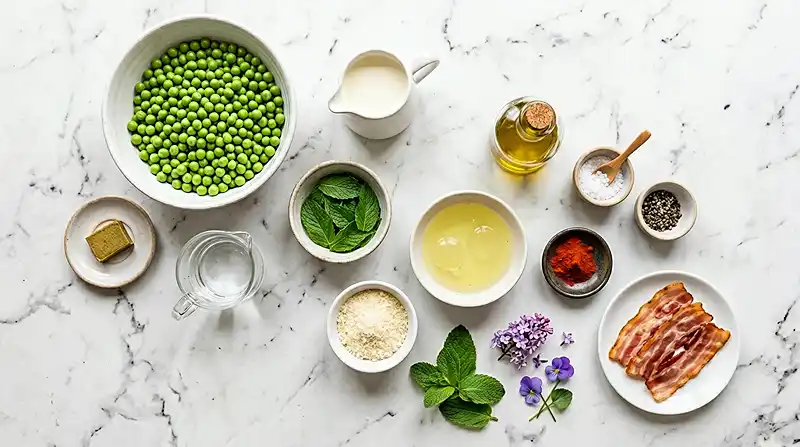 Ingredients for Île flottante salée aux petits pois et menthe