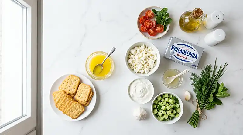 Ingrédients pour Cheesecake salé concombre feta sans cuisson