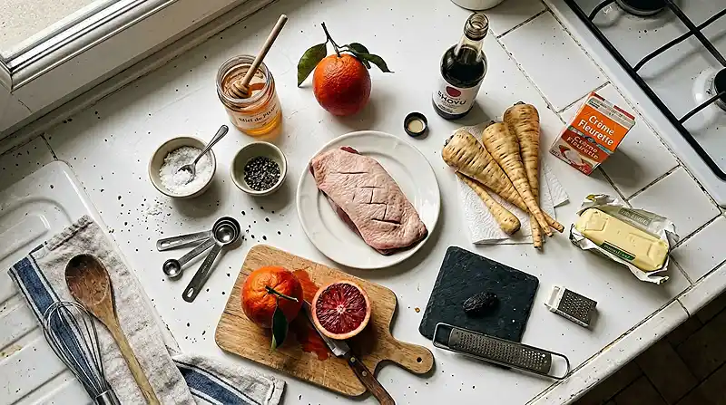 Ingredients-pour-Tataki-de-Canard-Laque-a-lOrange