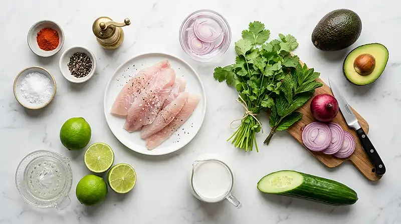 Les ingrédients pour Ceviche de daurade classique au lait de coco