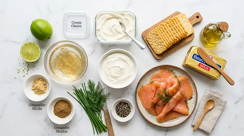 Les ingrédients pour Cheesecake salé au saumon fumé et citron vert