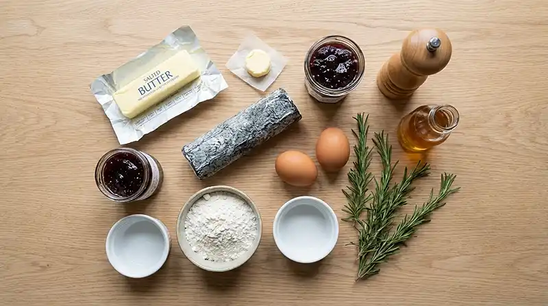 Les-ingredients-pour-Fondant-Sale-au-Chevre-Cendre-avec-son-coeur-coulant-de-confit-de-figues-et-miel-au-romarin